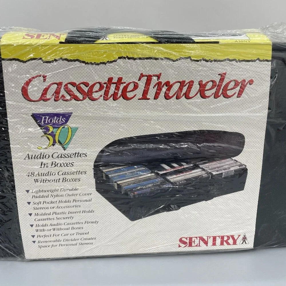 Vintage Sentry Travel Cassette Tape Carrying Storage Case Tote Soft Shell Black - Picture 1 of 5